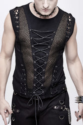 Gilet Punk pour Homme en Cuir Noir avec Lacets et Insertions